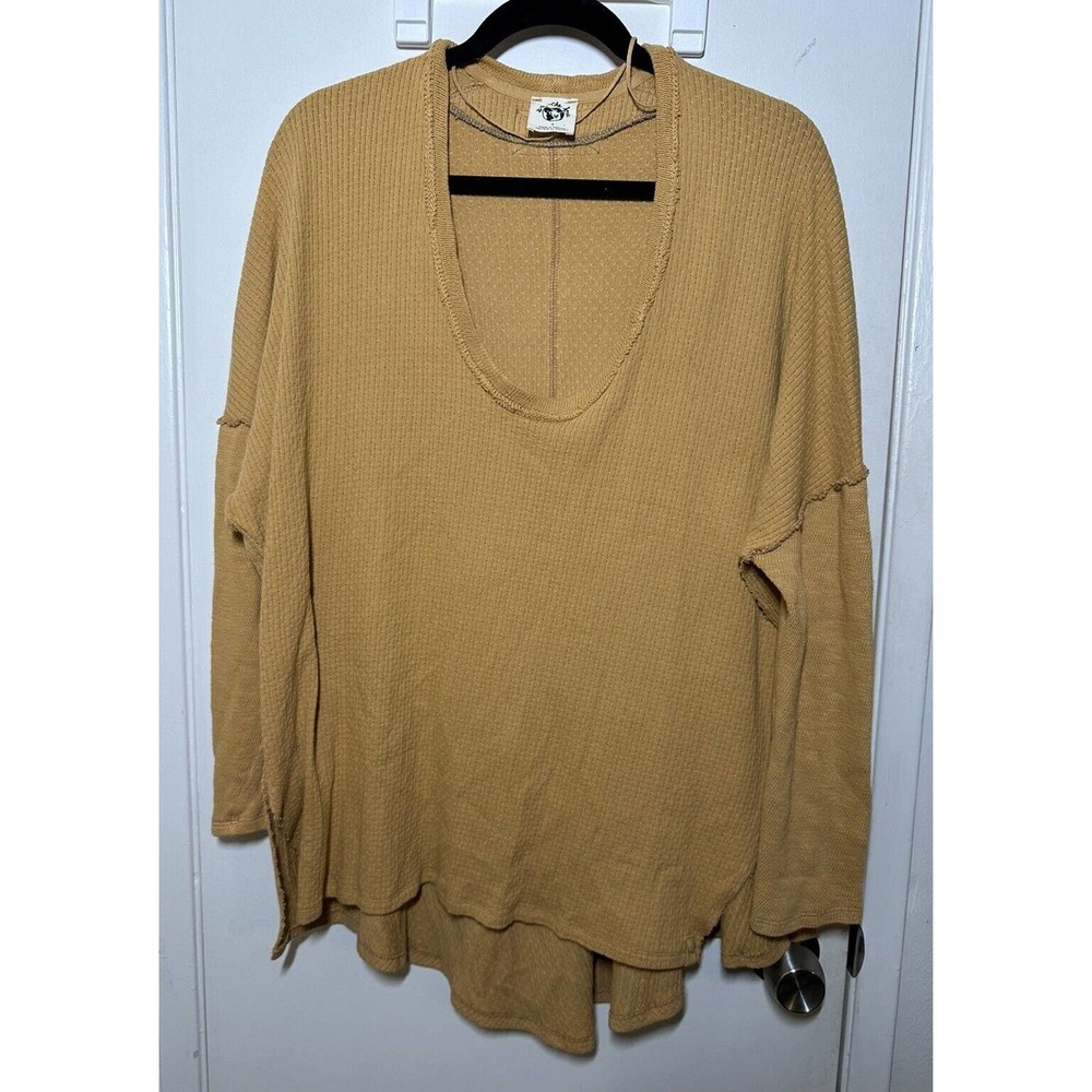 We The Free People Thermal Top Women Small Mustard Oversized Long Sleeve Tunic